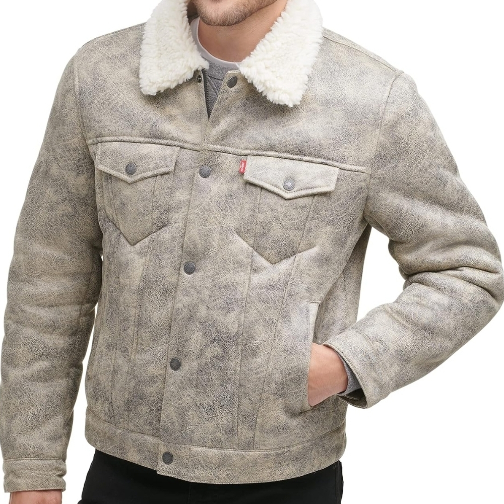 Bomber Jacket with Sherpa Collar and Soft  Faux Suede Texture Levi's